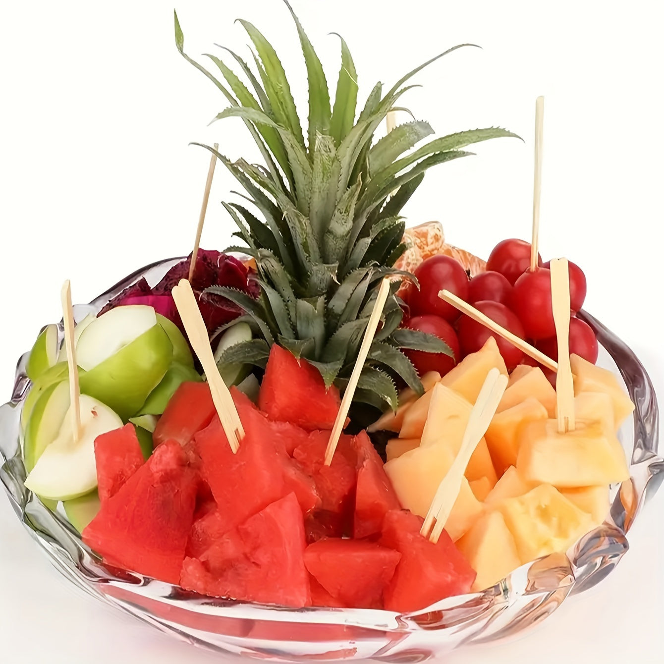 Set of 80 Beige Wooden Fruit Picks and Bamboo Cheese and Cake Forks