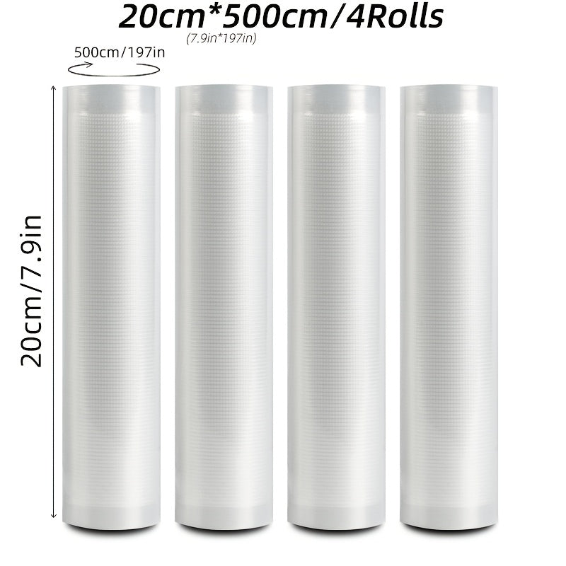 Havo chiqaruvchi qoplar 4 ta paket, 5m, teksturali, yangi saqlash va saqlash uchun, Sous Vide va ovqat tayyorlash uchun mos