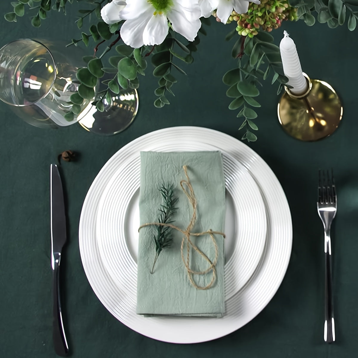 Juego de servilletas verdes de 6 piezas, 40.64cm, con volante, lavable, para ocasiones especiales