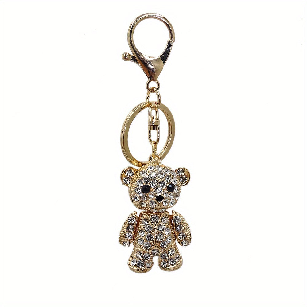 Adorable Bear Keychain Bag Charm Rhinestone Metal Pendant for Car Keys