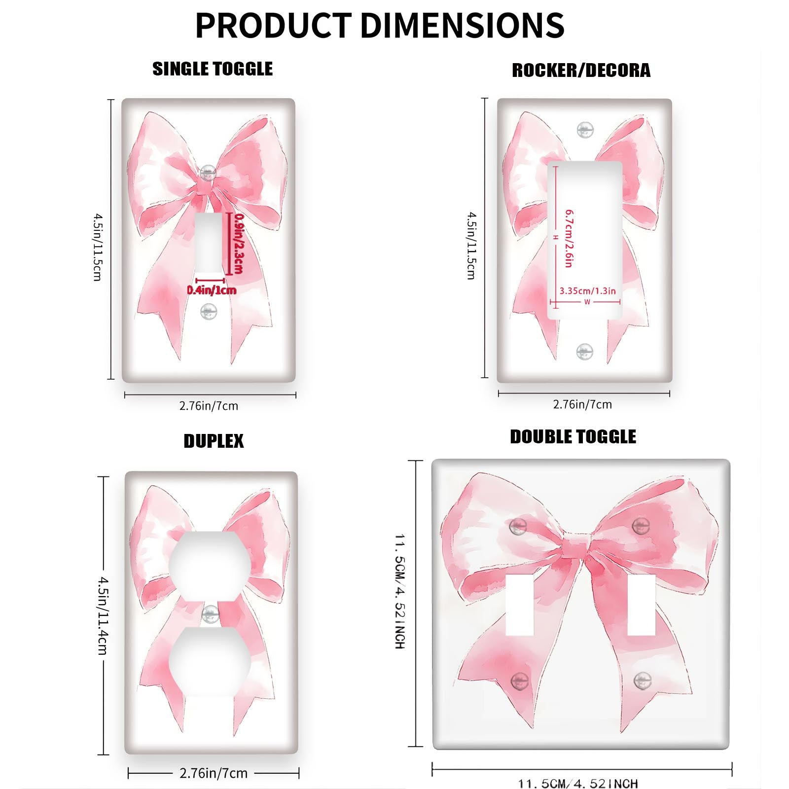 Pink Art Deco Wall Plate with Bow Design Reusable PC Material Decorative Outlet Cover for Bedroom Kitchen