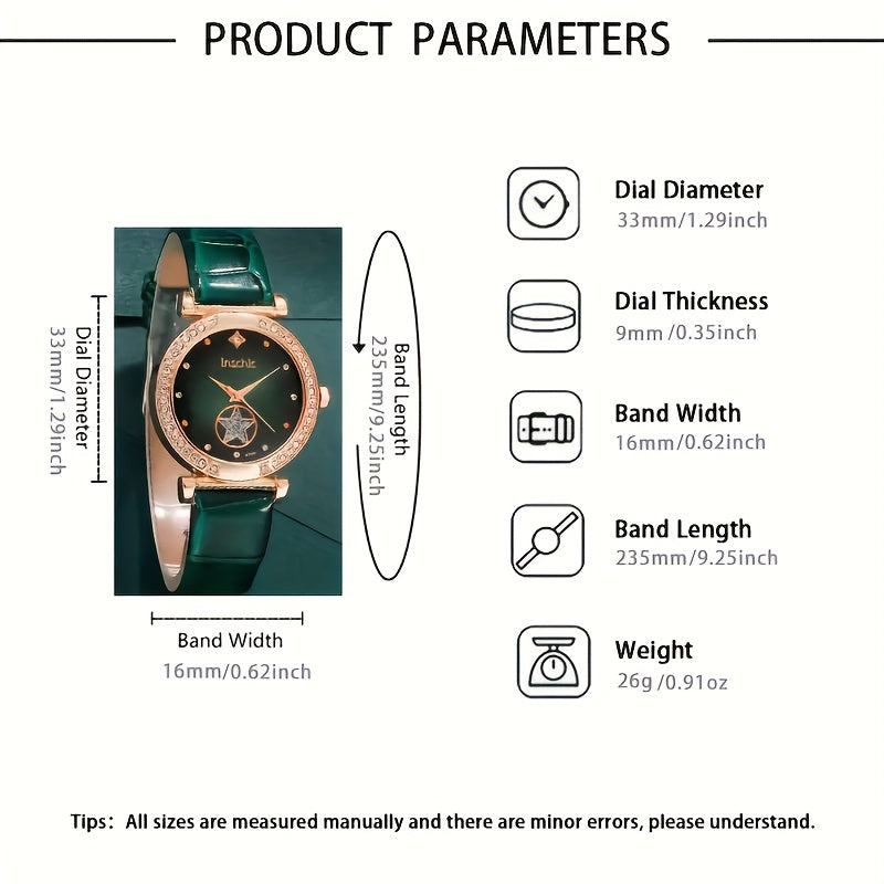 Green Quartz Watches with PU Leather Straps Zinc Alloy Dials Jewelry Gifts for Mother's Day Easter Ramadan Eid