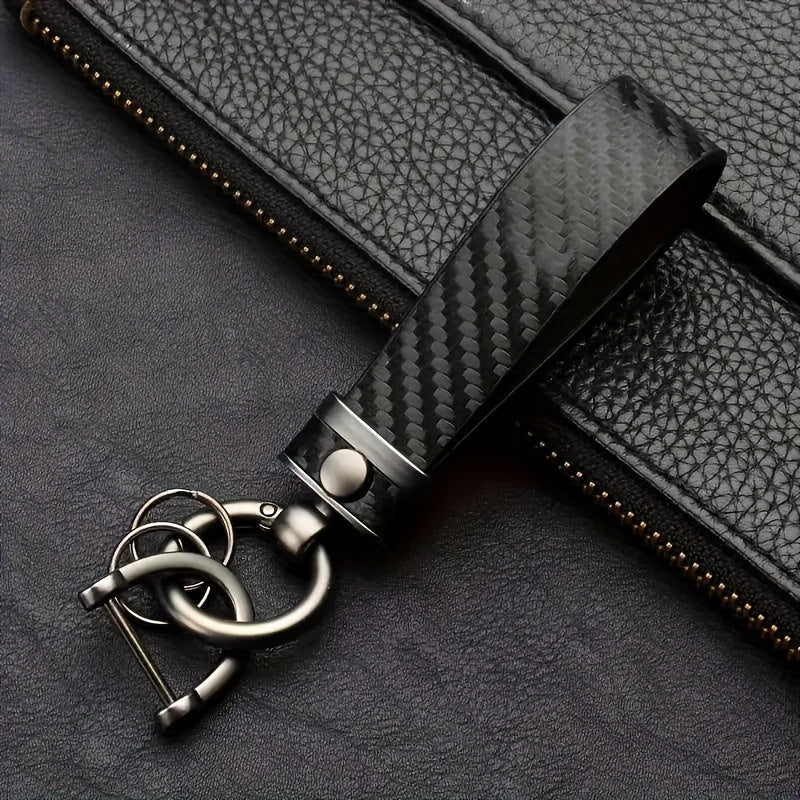 Car Keychain Carbon Fiber Leather Keyring for Men and Women
