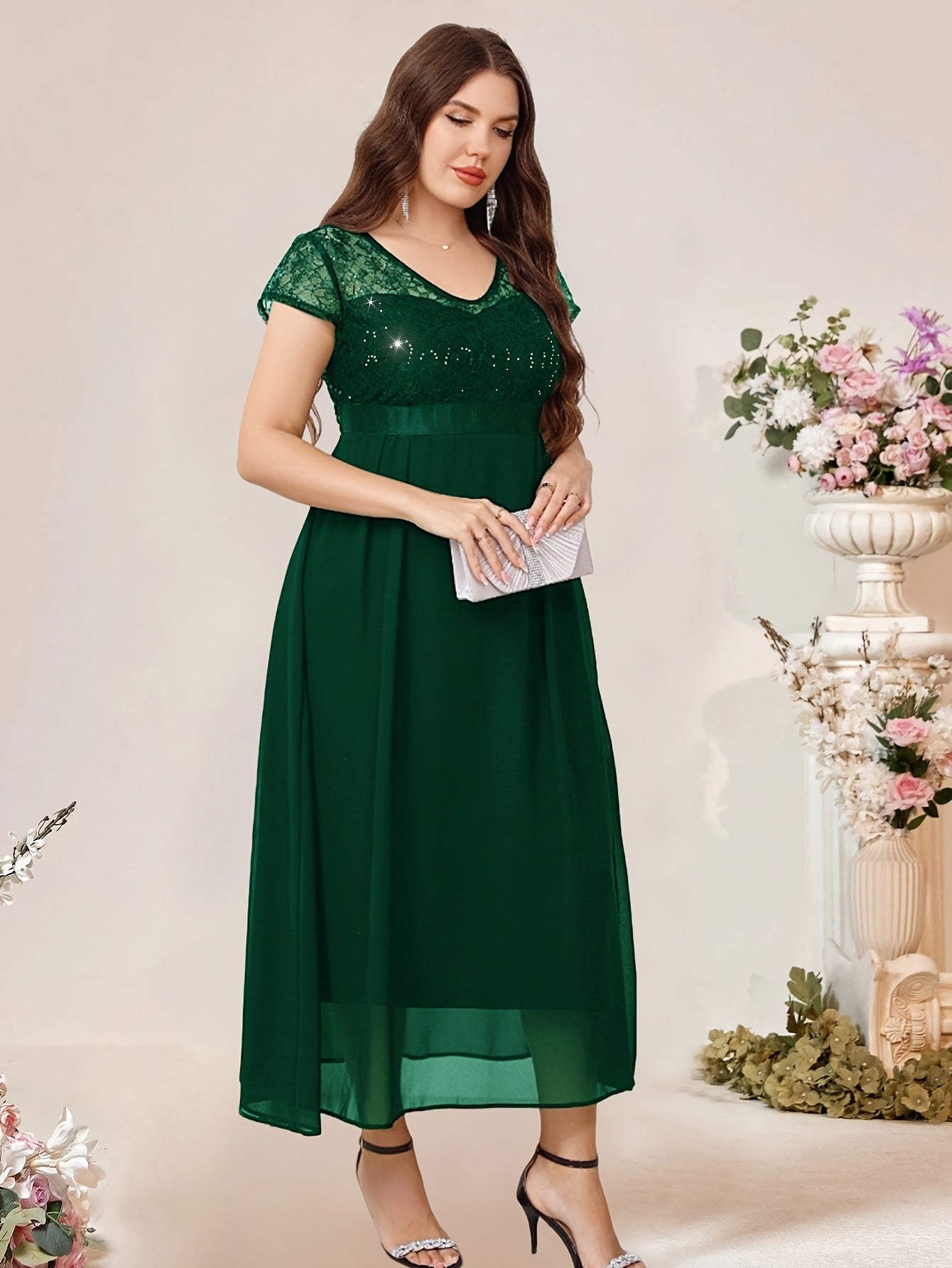 Women's Plus Size Sequined Chiffon Patchwork Dress