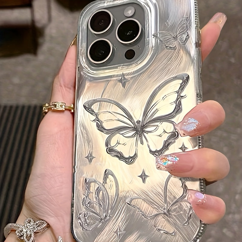 Golden Butterfly Feather Yarn Phone Case for iPhone 11 12 13 14 15 Plus Skin-Friendly Protection