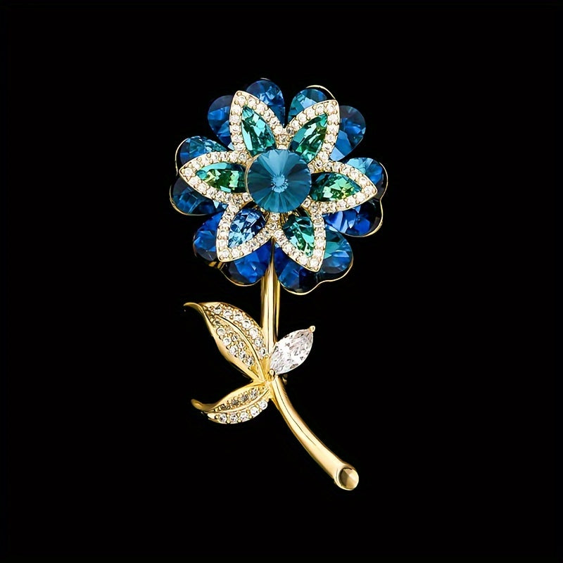 Gul shaklidagi moda pin aksessuari, vintage uslubida, nozik ayollar uchun rhinestone bezaklari bilan.