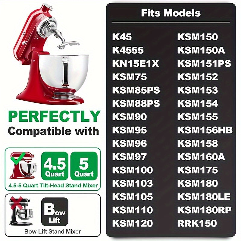 Stainless Steel Dough Hook for KitchenAid Stand Mixer 4.5 and 5 Quart Models