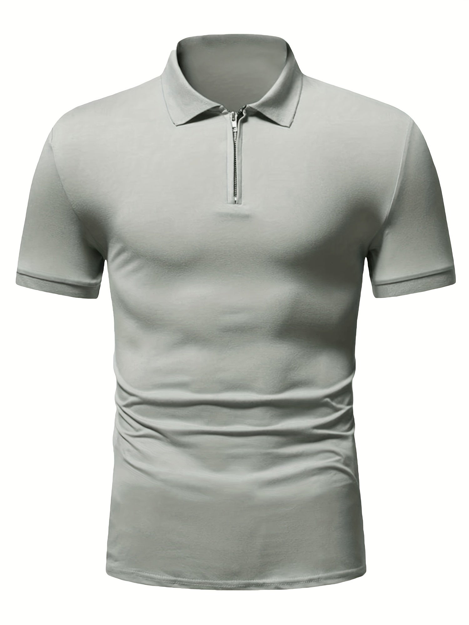 Men's Solid Color Zipper Lapel Golf Shirt for Casual Summer Streetwear
