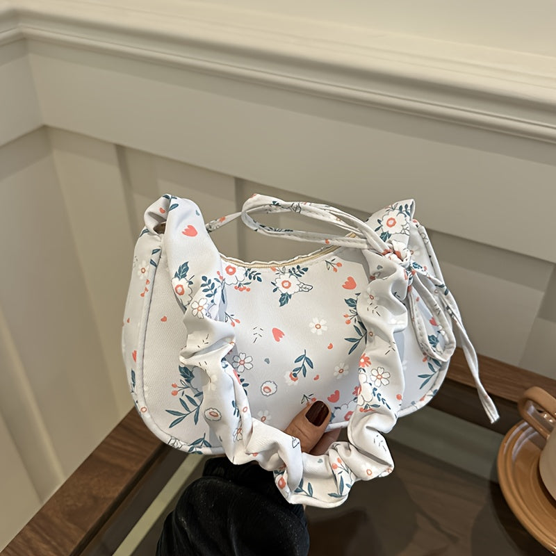 Women's Floral Crossbody Bag Polyester White Pink Zipper Adjustable for Daily Travel