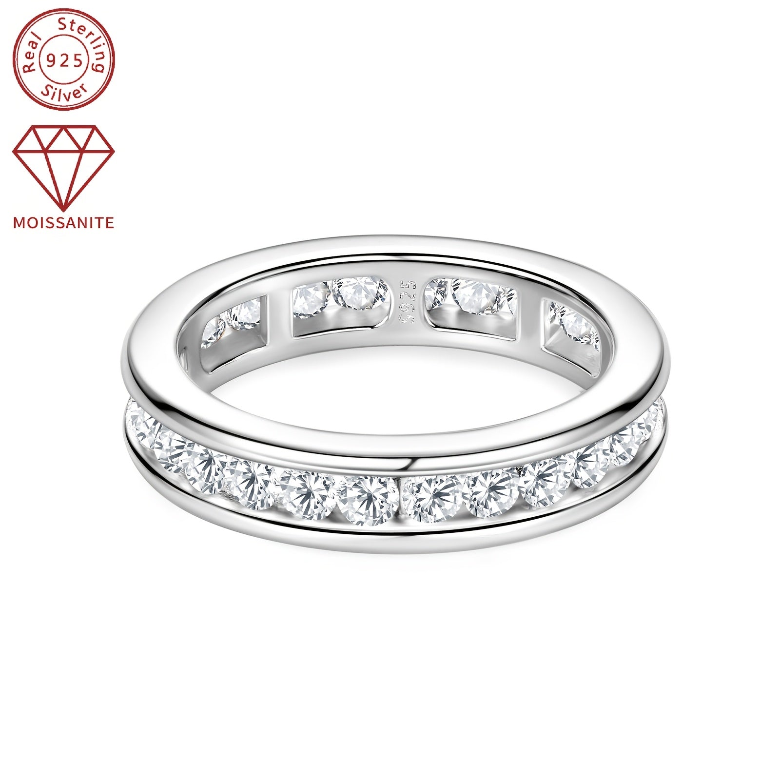 Women's 925 Silver Eternal Wedding Ring with Round Synthetic Moissanite 2.5mm 1.32-1.62ct