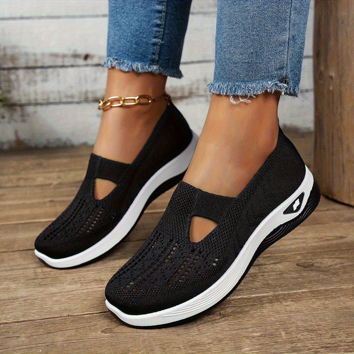 Ayollar uchun nafas oladigan tarmoqli slip-on sport poyabzali, engil yurish uchun, rezina taglik