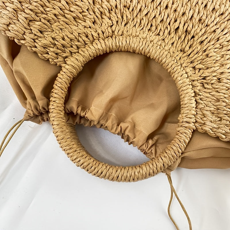 Women's Straw Crescent Bag Vintage Woven Shoulder Bag Beige Khaki