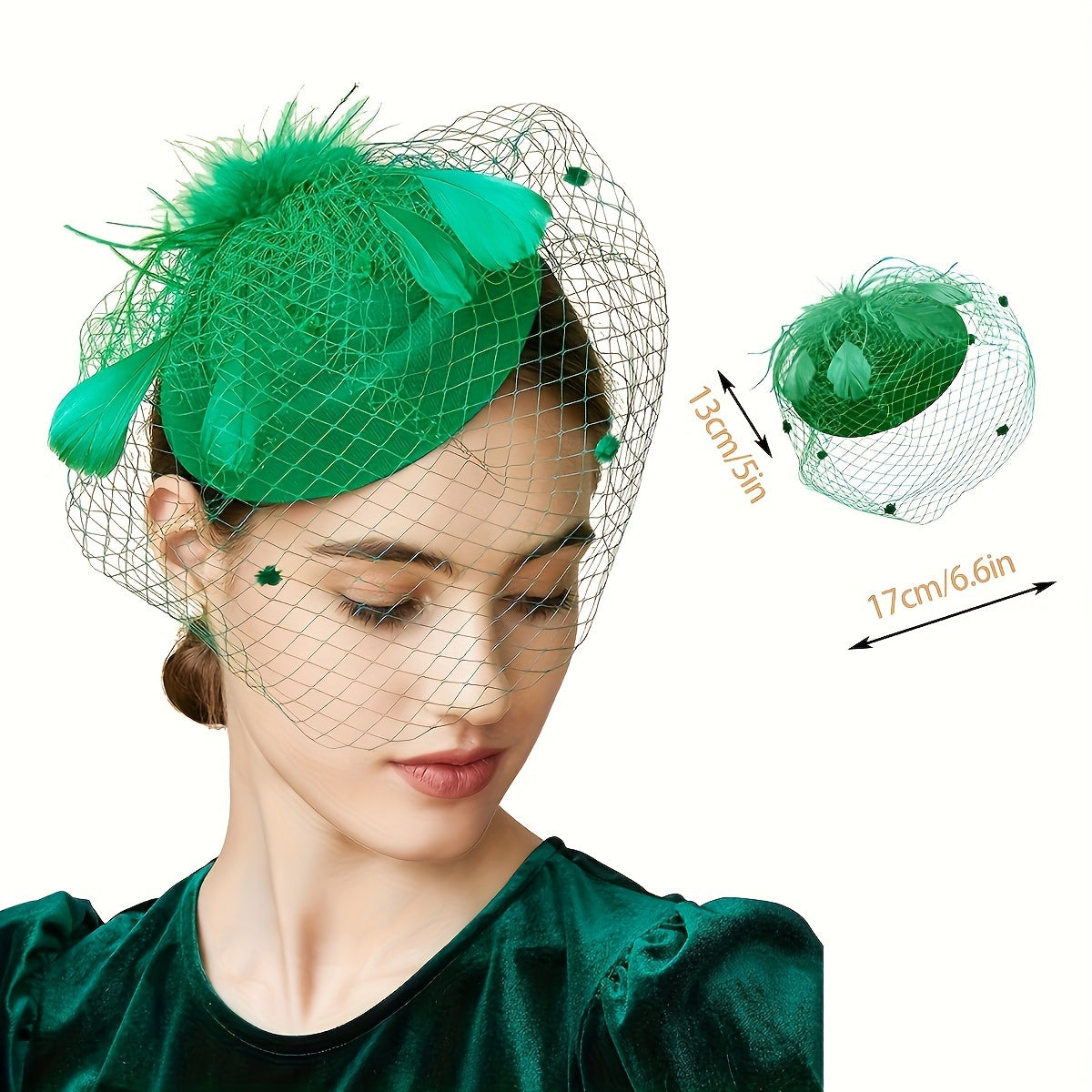 Faux Feather Fascinator Hat with Veil and Hair Clip for Weddings and Tea Parties