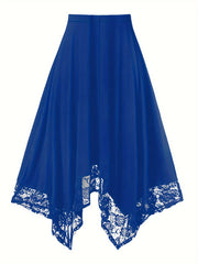 Women's Plus Size Floral Lace Stitching Swing Skirt High Waist Spring Summer