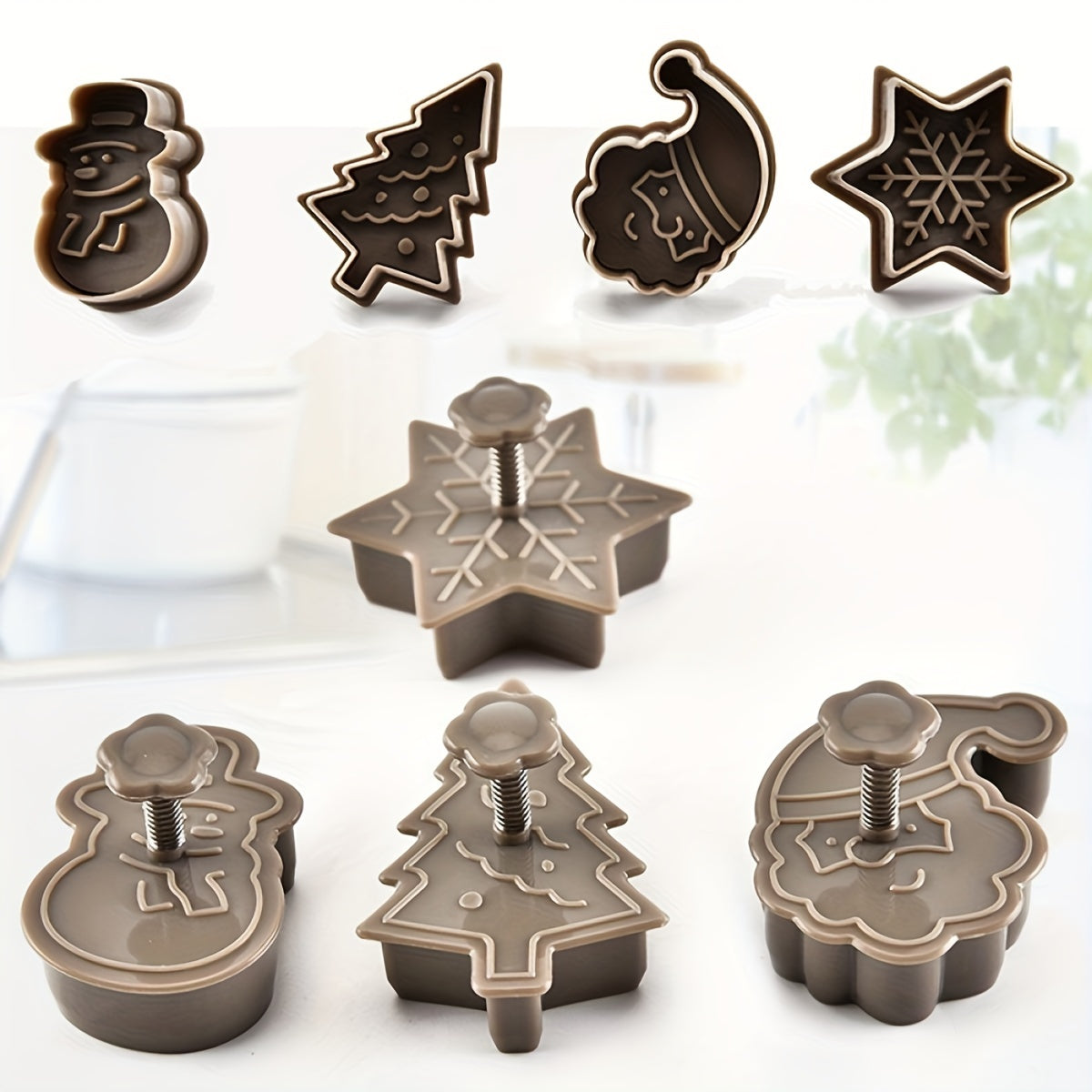 Christmas Cookie Cutter Set 4 Designs Snowman Snowflake Tree Santa Durable PS Material