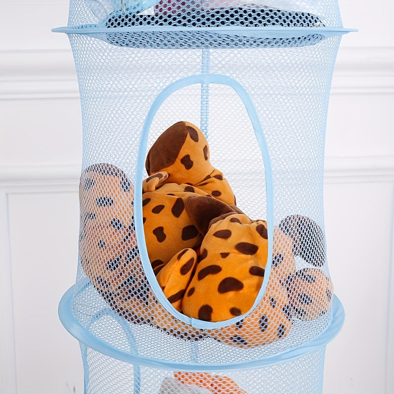 Дышащий сетчатый органайзер для хранения с 4 ярусами для мягких игрушек, перчаток, шляп и носок | Подвесная корзина с складной сушилкой для детской и спальни | Идеальный подарок для Рождества, Дня святого Валентина и дней рождения