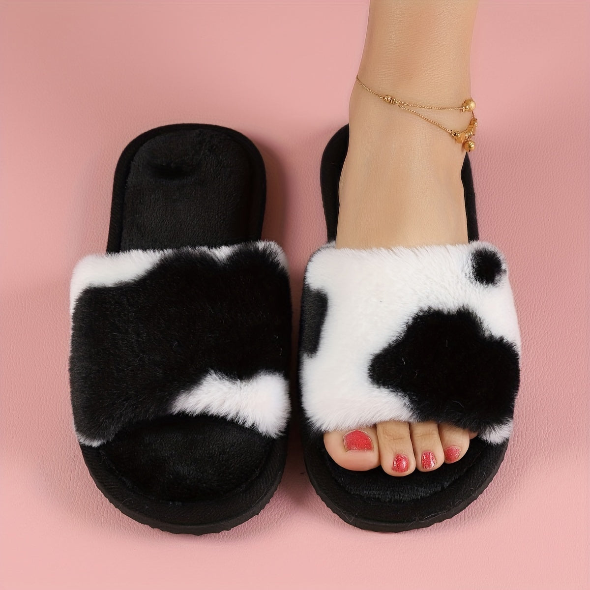 Zapatillas de pelo sintético para mujer, de temporada, con tejido y suela de EVA