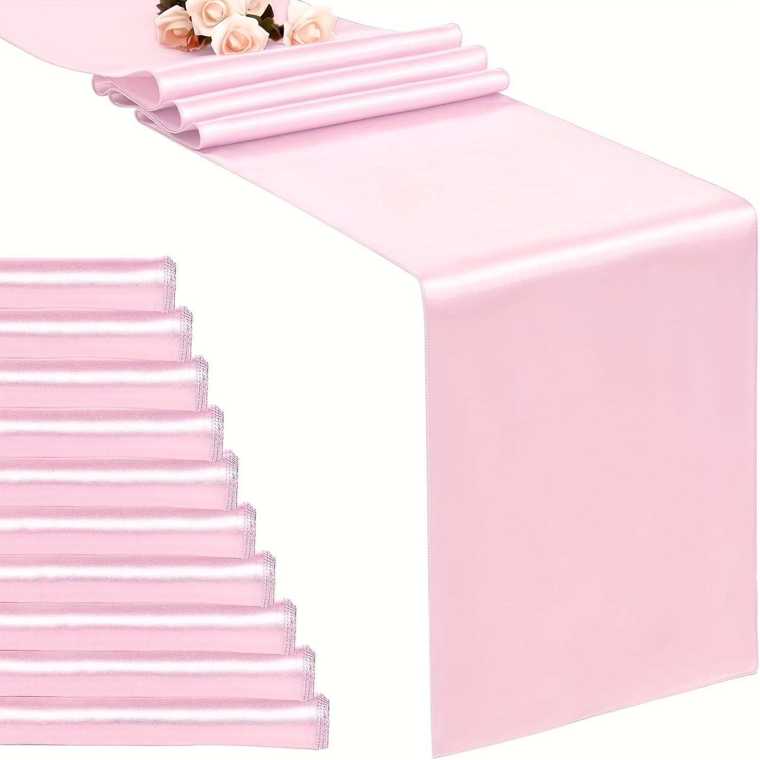 10pcs Rose Gold Satin Table Runner 29x275cm for Weddings Birthdays Banquets
