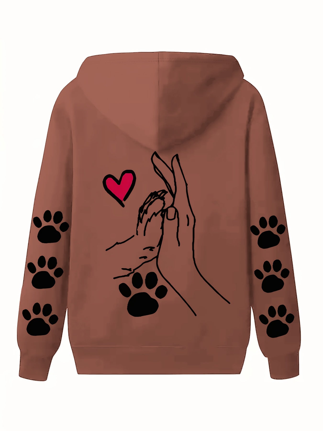 Women's Oversized Polyester Hoodie with Dog Paw Heart Graphic All-Season