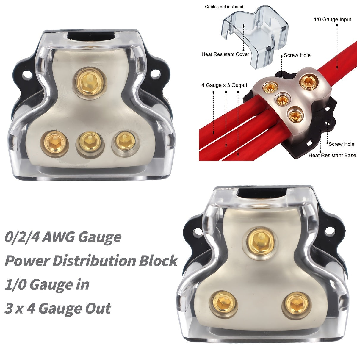 High-Conductivity Power Distribution Block 1/0 AWG to 3x4 AWG Nickel Heat-Resistant Aluminum