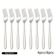 4/8 ta ovqat vilkalaridan iborat to'plam, zanglamas po'latdan tayyorlangan va oynaga o'xshash silliq tugatish bilan, uyda yoki restoranlarda foydalanish uchun mukammal. Qaynatgichda yuvish mumkin.