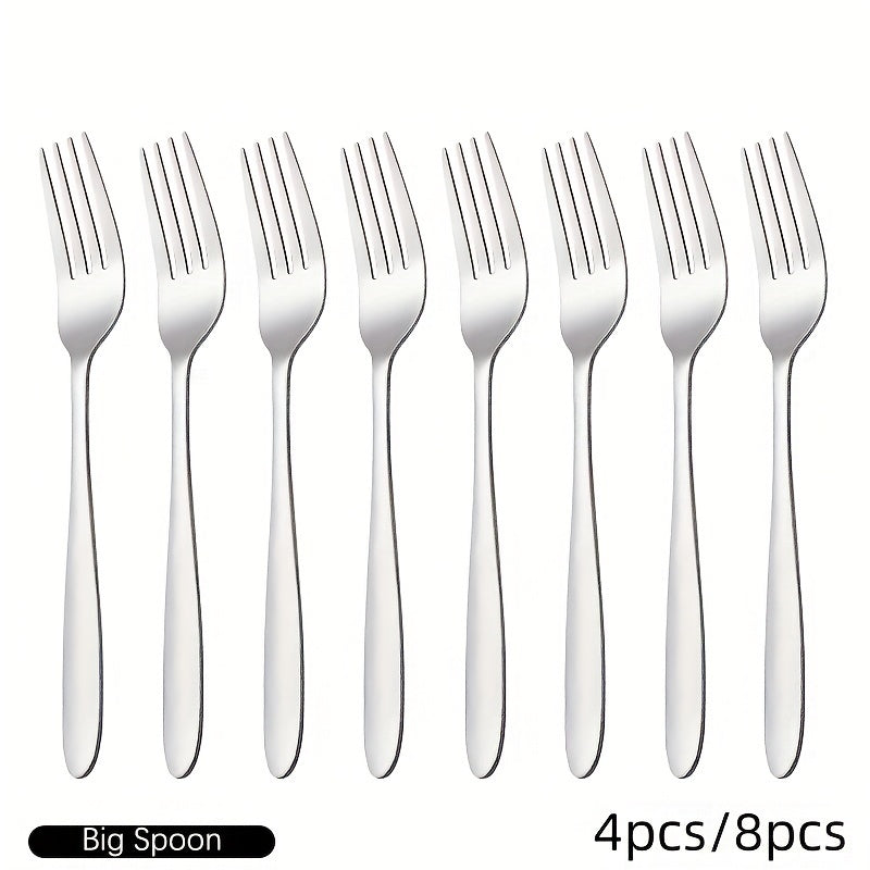 4/8 ta ovqat vilkalaridan iborat to'plam, zanglamas po'latdan tayyorlangan va oynaga o'xshash silliq tugatish bilan, uyda yoki restoranlarda foydalanish uchun mukammal. Qaynatgichda yuvish mumkin.