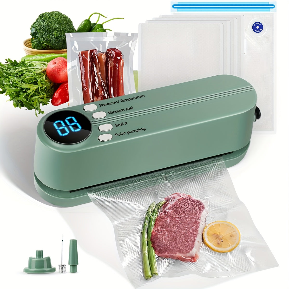 5-in-1 Portable Vacuum Sealer with LED Display USB Rechargeable Food Preservation Kit
