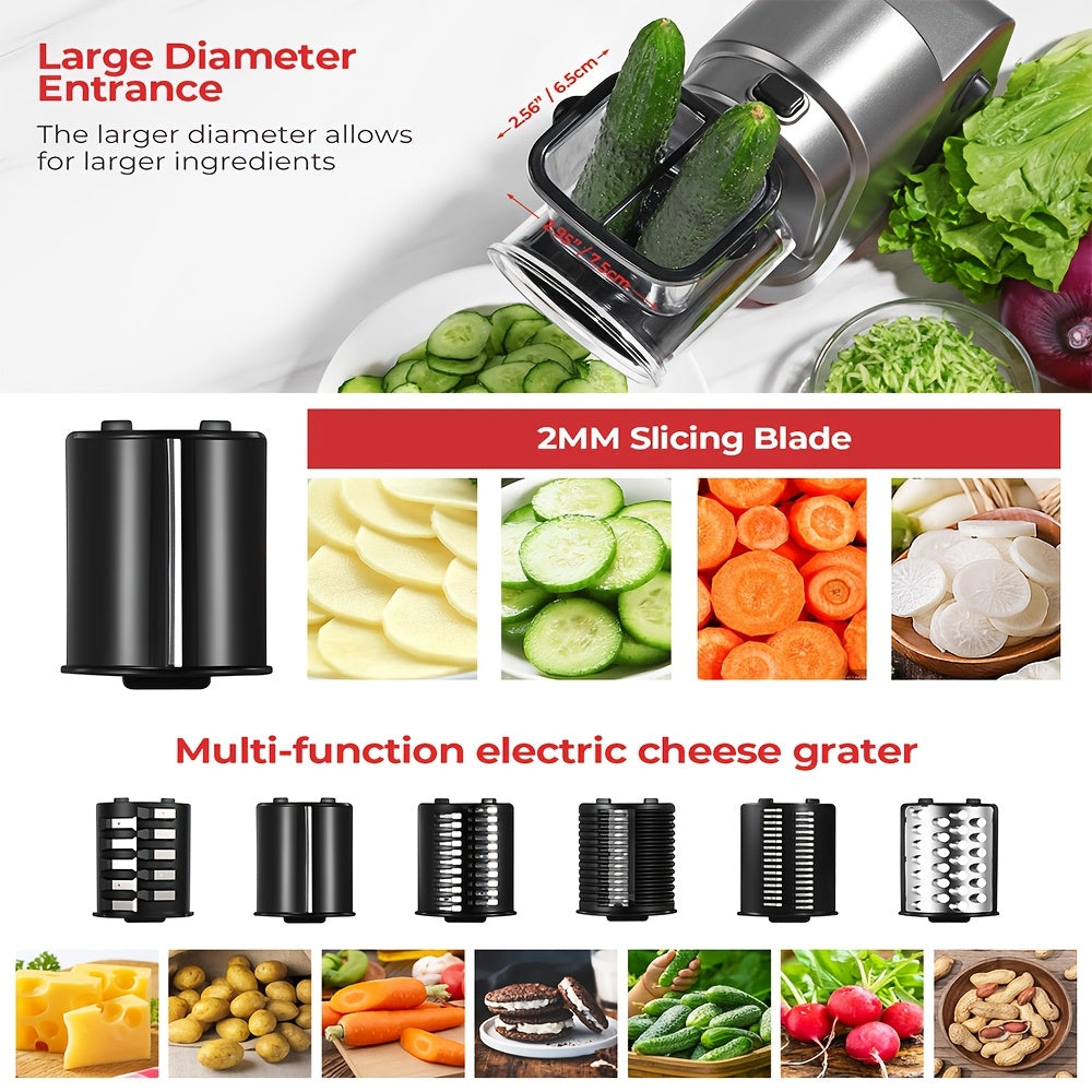 Rallador de queso eléctrico 5 en 1, con 5 cuchillas para rebanar y rallar, y máquina para ensaladas