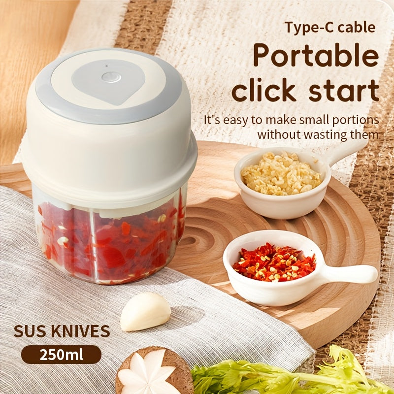 Cordless Mini Food Processor 250ml Stainless Steel Blades Rechargeable Battery