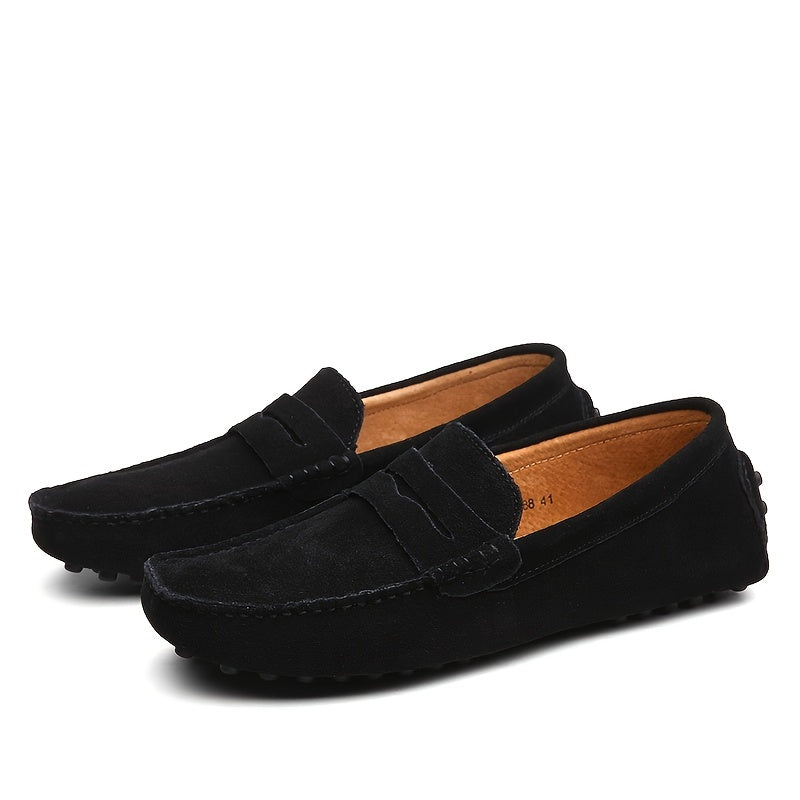 Men's Black Slip-On Loafers Casual British Style Lightweight Suede Rubber Sole