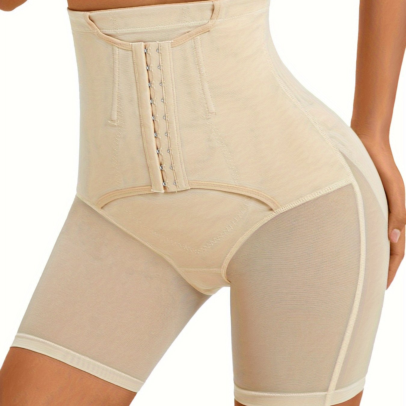 Women's High-Waisted Mesh Shapewear Shorts Tummy Control with Buckle