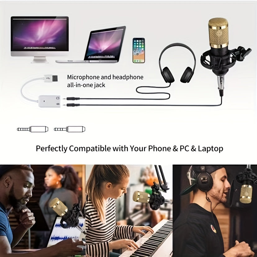 Black and Gold Metal USB Condenser Microphone for Gaming Streaming Recording