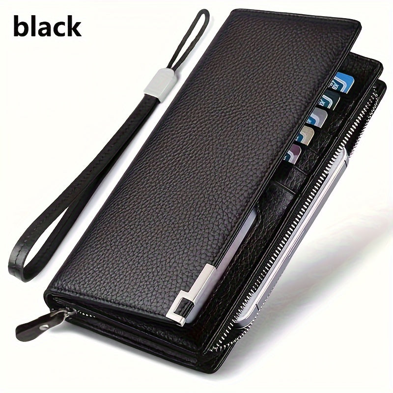 Men's Large Capacity Wallet with Phone Card License Holder PU Solid Black