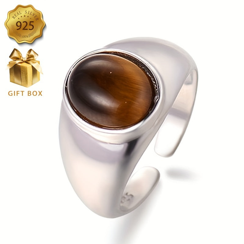 Zarif 925 sterling kumushda uslubli Tiger Eye tosh uzuk - gippoallergen, har kuni kiyish va sovg'a berish uchun ideal