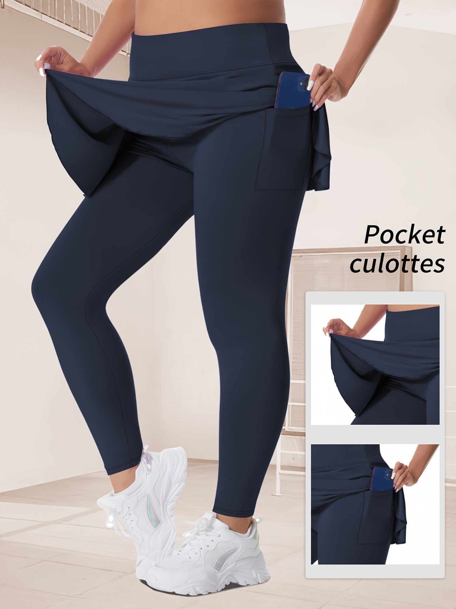 Plus Size High Waist Cropped Leggings with Pockets 3-Pack Elastane Knit