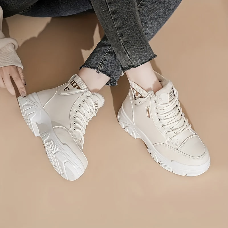 Women's Thick Sole Ankle Boots Warm Fleece Winter Lace-Up