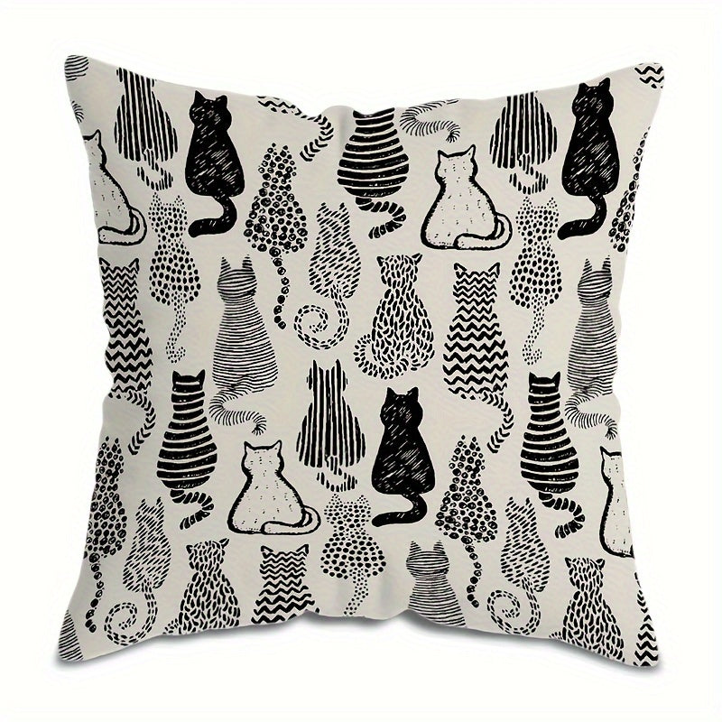 Cat Themed Throw Pillow Cover with Abstract Kitten Design 44.96x44.96 cm Zippered Polyester Washable