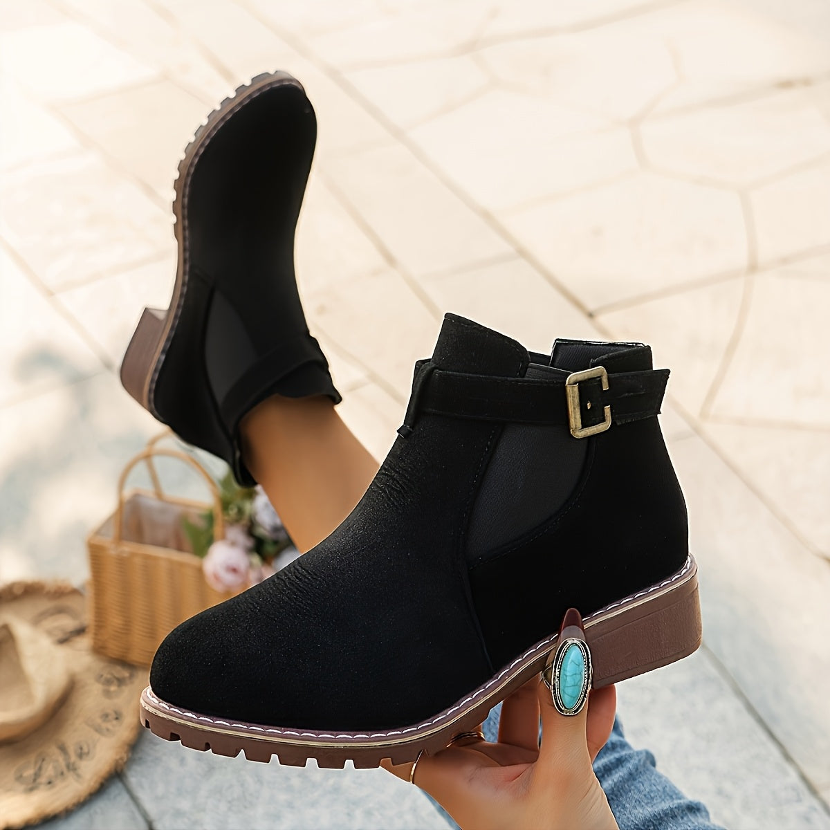 Women's Slip-On Ankle Boots Brown Casual Slip-Resistant Low Heel