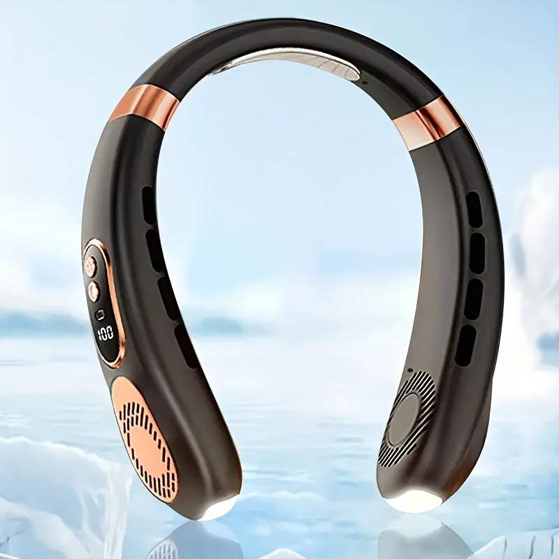 Portable Neck Fan with LED Display, 5-Speed Adjustable Cooling, USB Rechargeable for Home Office Outdoor Cycling