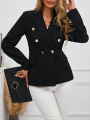 Women's Solid Color Double Breasted Blazer Long Sleeve Office Workwear
