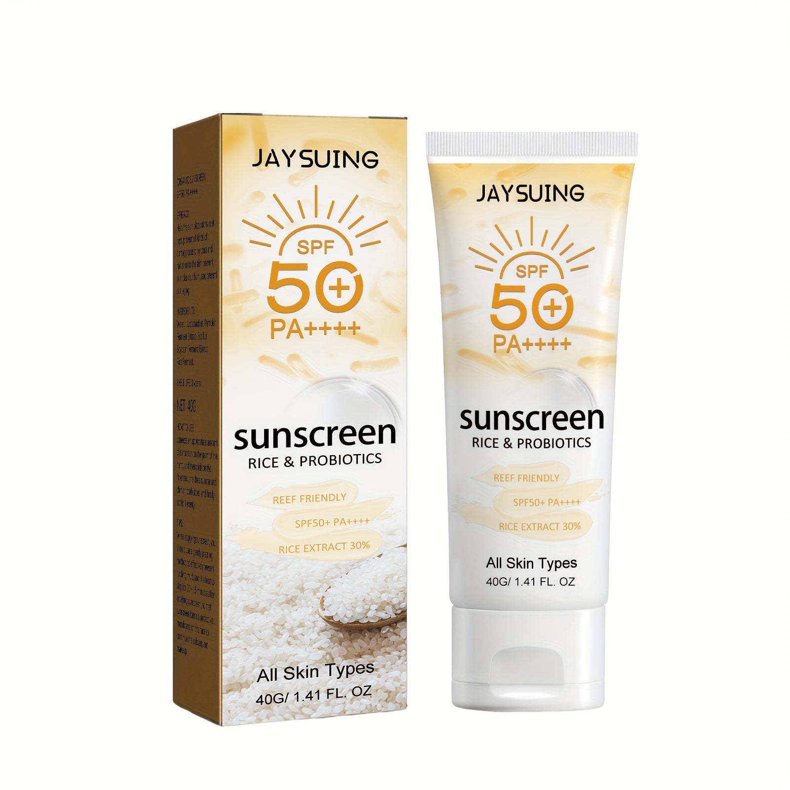 SPF50+ PA++++ Guruch va Probiotiklar bilan Quyoshdan Himoya Kreml, 40g/1.41fl.oz, Yengil, Yog'siz Quyosh Himoyasi Yuz va Tanaga, Namlantiruvchi va Barcha Teri Turlari Uchun Mos.