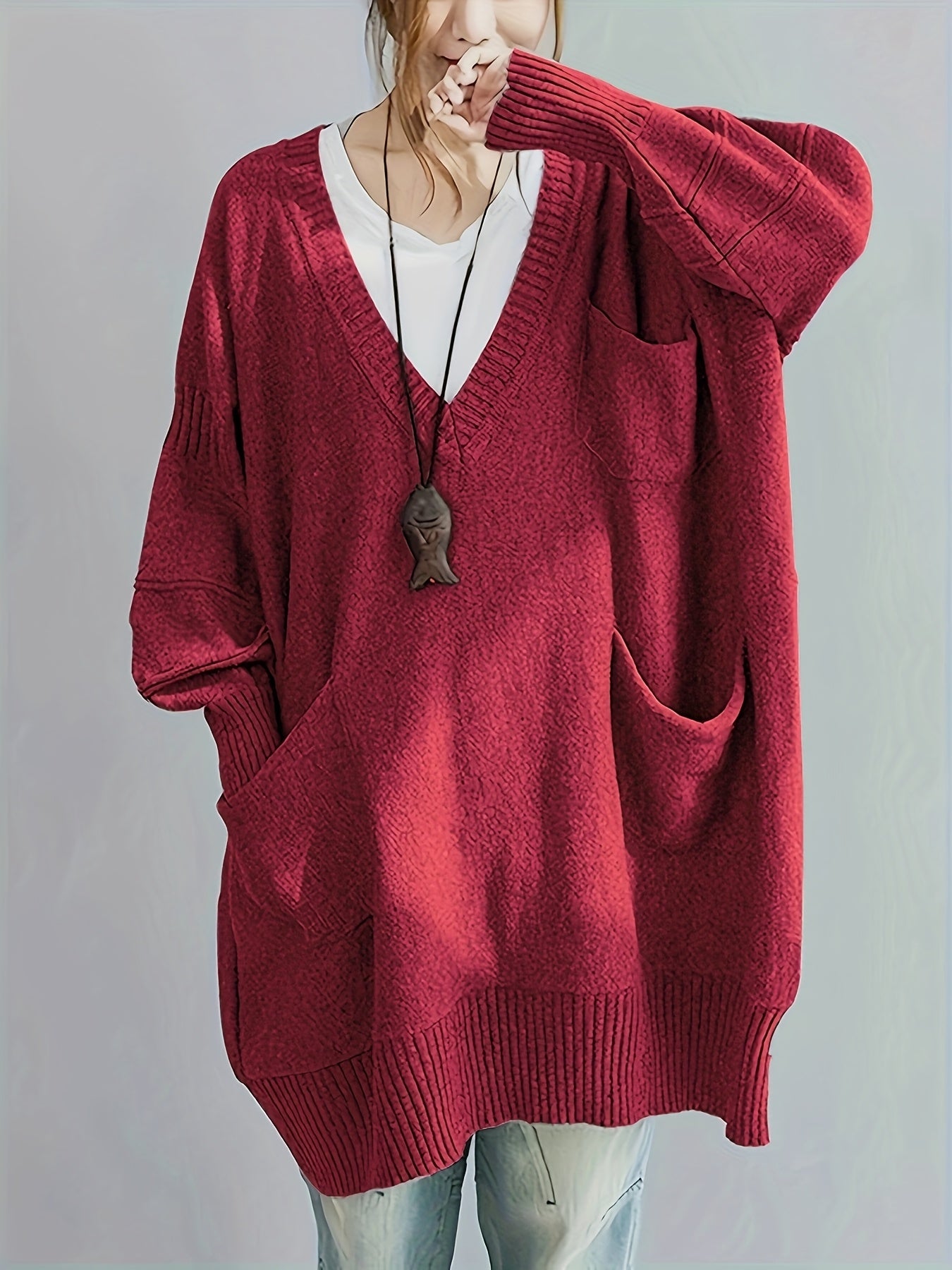 Women's V-Neck Pullover Sweater Viscose Knit Fall Winter Solid Color