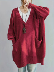 Women's V-Neck Pullover Sweater Viscose Knit Fall Winter Solid Color