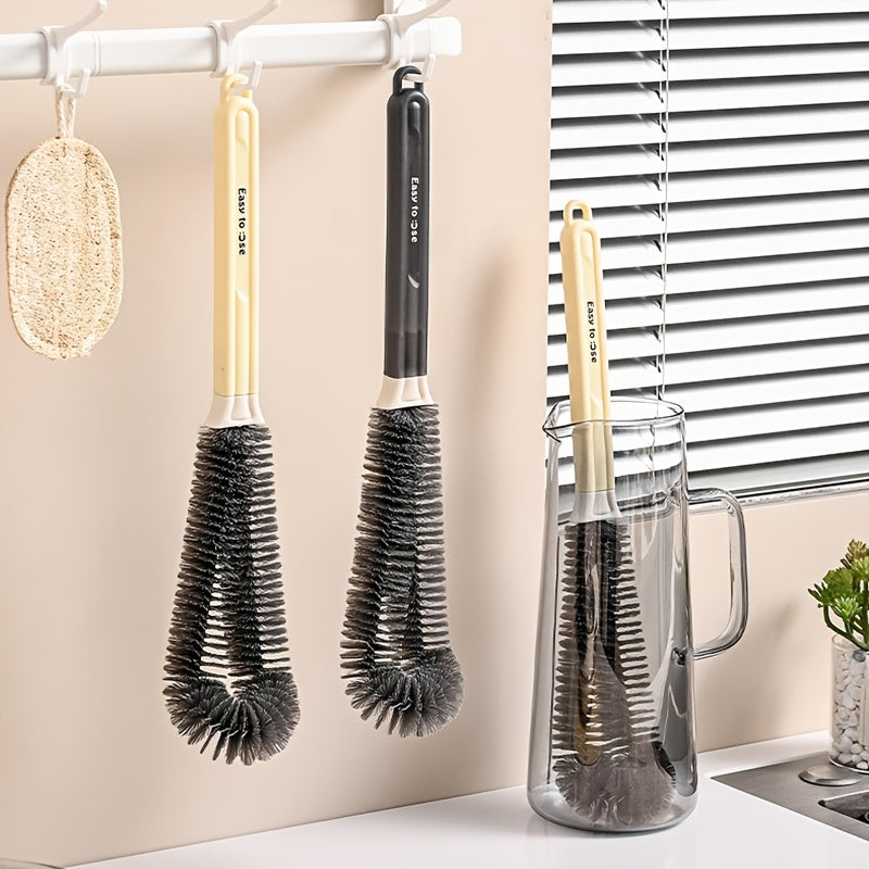 Cepillo de taza con mango largo y removedor de manchas de té, herramienta de limpieza de cocina de plástico duradero y acero inoxidable