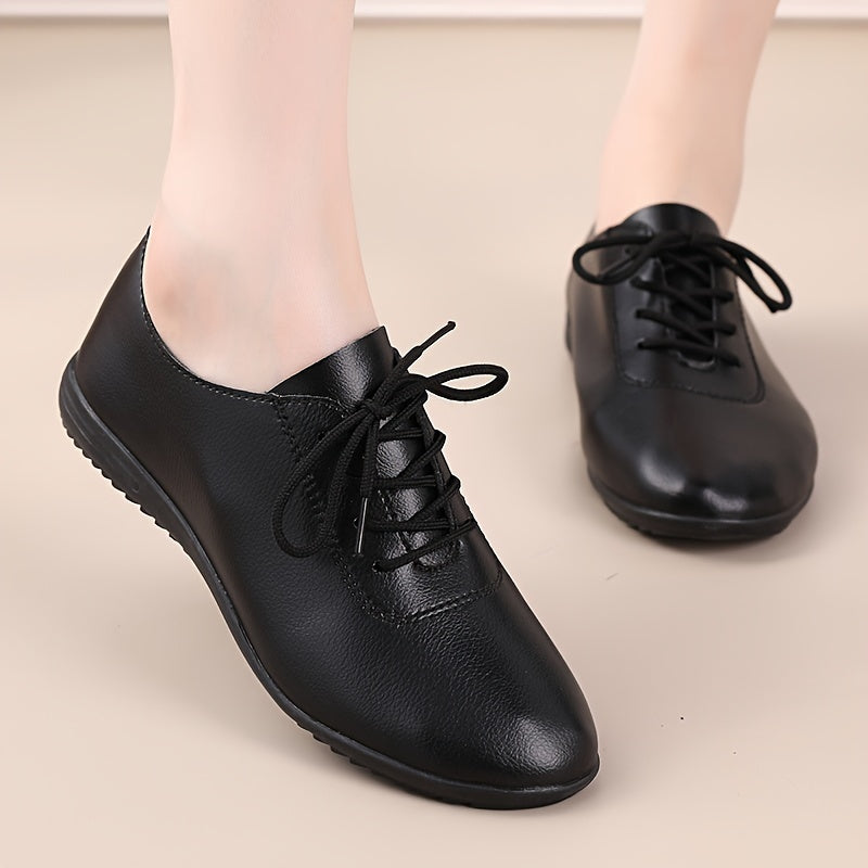 Women's Lace-Up Flats with Non-Slip PU Sole Casual Shoes Black All-Season
