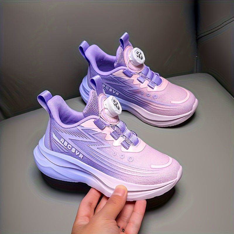 Kids' Navy Blue Mesh Sneakers with Stripes and Rotating Buckle for Boys and Girls