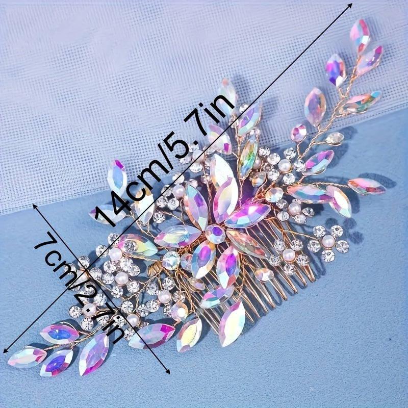 Golden Rhinestone Hair Accessory for Bridal Wedding Hairpiece