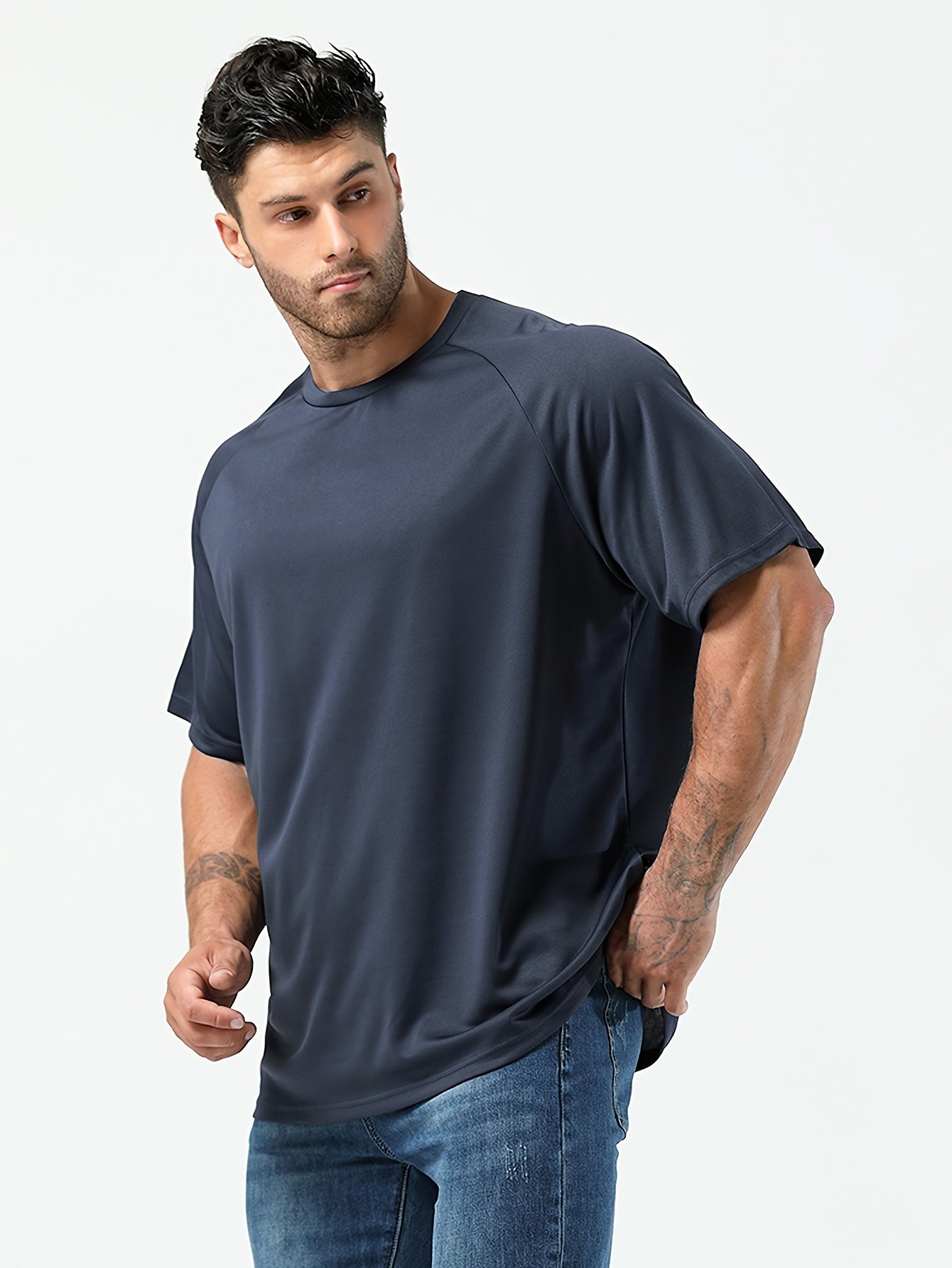 Plus Size Men's Casual T-Shirts Solid Color Short Sleeve Polyester Blend Comfortable Fit