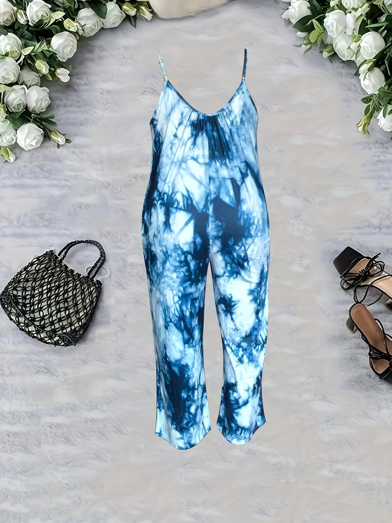 Plus Size Tie Dye Sleeveless Jumpsuit Casual Pocket Women's Clothing