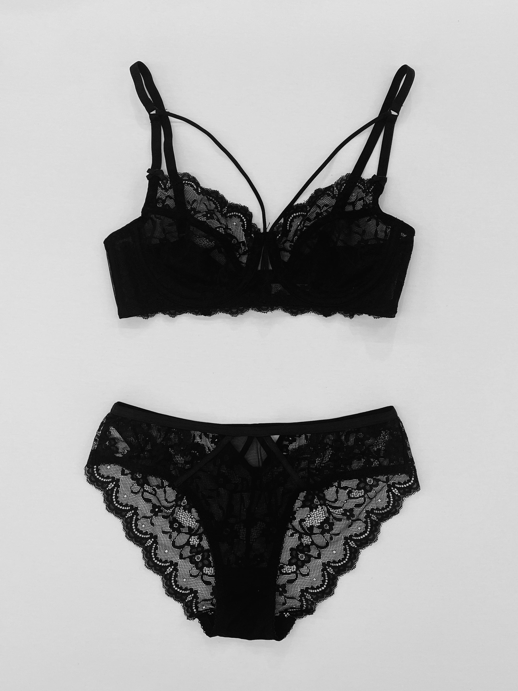 Women's Floral Lace Lingerie Set with Strappy Design